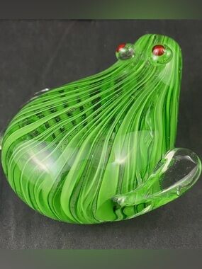 Murano style Green Striped Glass Frog Figurine